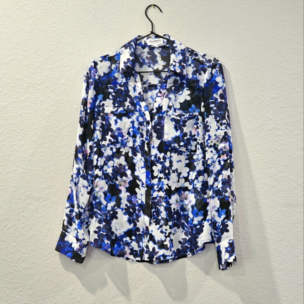 Express Portofino Buttonup - Blue Floral Print - Small